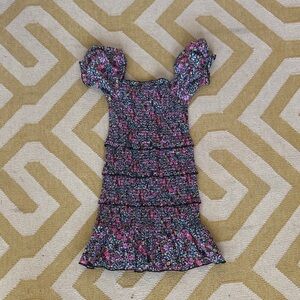 Katie J NYC Black Floral Smocked Ruffle Dress